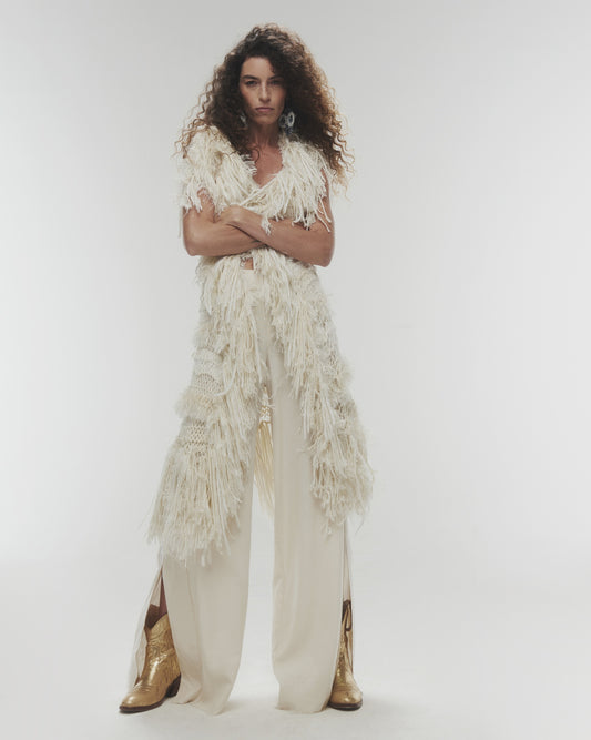 Chaleco Largo Tejido Flecos